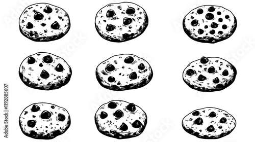 Collection of Chocolate chip cookies continuous icon pattern, Chocolate chip cookies vectorized artwork