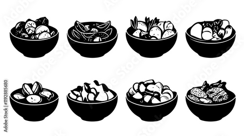 Collection of Cobb Salad icons, Cobb Salad vectorized seamless pattern