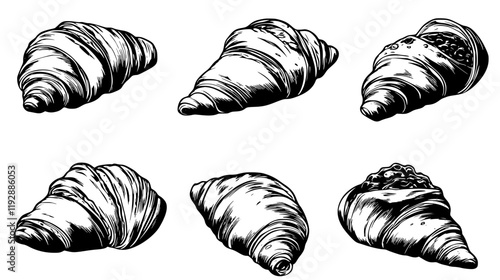 Collection of Croissant with jam continuous icon pattern, Croissant with jam vectorized artwork