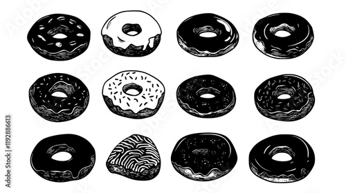 Fried doughnuts tiled design, Fried doughnuts repeating background illustration