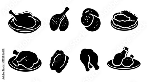 Collection of Fried chicken icons, Fried chicken vectorized seamless pattern