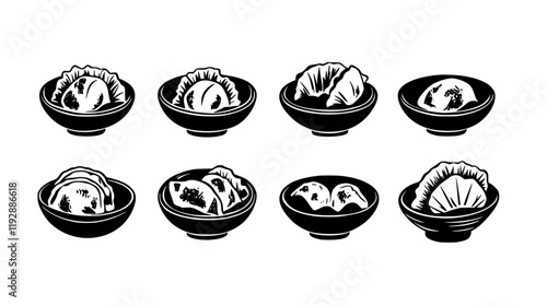 Collection of Fried dumplings continuous icon pattern, Fried dumplings vectorized artwork