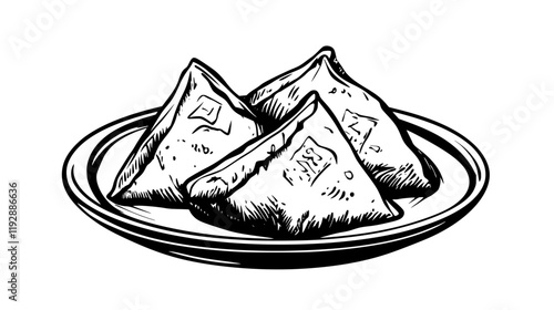 Fried samosas tiled design, Fried samosas repeating background illustration