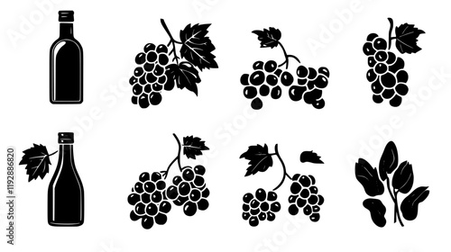 Collection of Grapeseed Oil icons, Grapeseed Oil vectorized seamless pattern