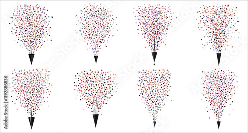 Confetti party popper icon vector. Set of colorful confetti party popper design. Celebration confetti popper icon vector. Festive party popper with confetti vector illustration