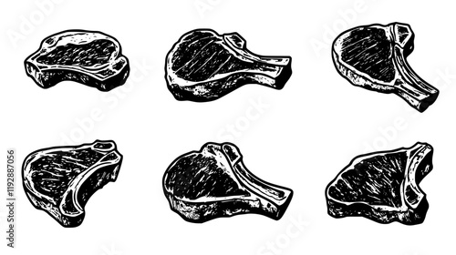 Collection of Grilled Pork Chops continuous icon pattern, Grilled Pork Chops vectorized artwork