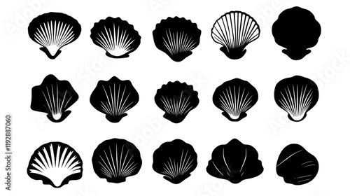 Collection of Grilled scallops icons, Grilled scallops vectorized seamless pattern