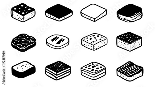 Collection of Grilled tofu, vectorized food design