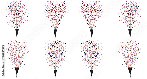Confetti party popper icon vector. Set of colorful confetti party popper design. Celebration confetti popper icon vector. Festive party popper with confetti vector illustration