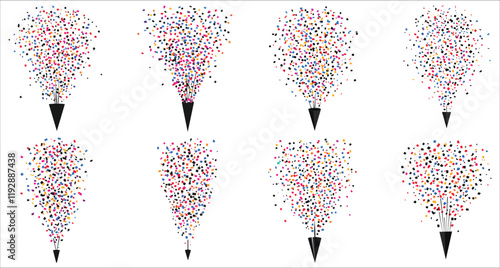 Celebration confetti popper icon vector. Festive colorful confetti.  Vector illustration of confetti popper for celebration and holiday. Confetti explosion party popper vector design