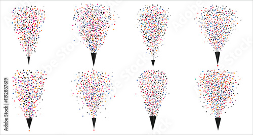 Celebration confetti popper icon vector. Festive colorful confetti.  Vector illustration of confetti popper for celebration and holiday. Confetti explosion party popper vector design