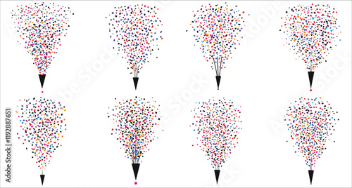 Celebration confetti popper icon vector. Festive colorful confetti.  Vector illustration of confetti popper for celebration and holiday. Confetti explosion party popper vector design