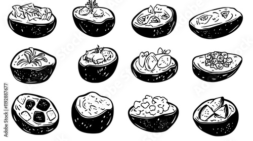 Collection of Loaded Baked Potato, vectorized food design