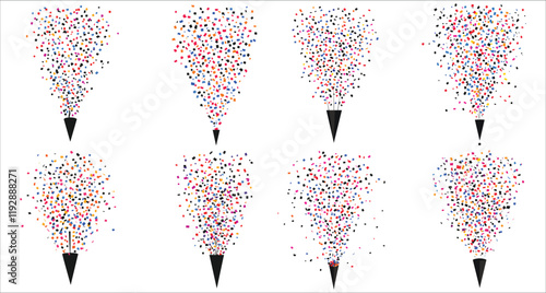 Celebration confetti popper icon vector. Festive colorful confetti.  Vector illustration of confetti popper for celebration and holiday. Confetti explosion party popper vector design