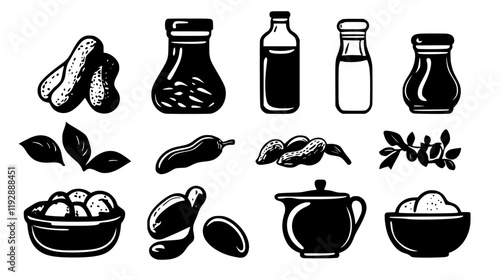 Collection of Peanut oil icons, Peanut oil vectorized seamless pattern