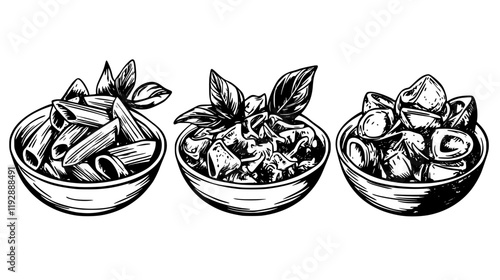 Collection of Penne arrabbiata continuous icon pattern, Penne arrabbiata vectorized artwork