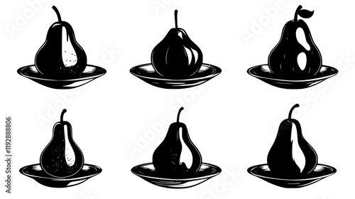 Collection of Poached Pear with Chocolate Ganache continuous icon pattern, Poached Pear with Chocolate Ganache vectorized artwork