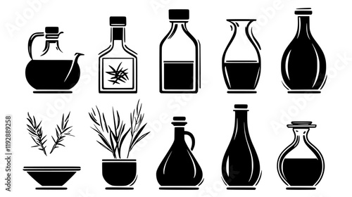 Collection of Rice vinegar, vectorized food design