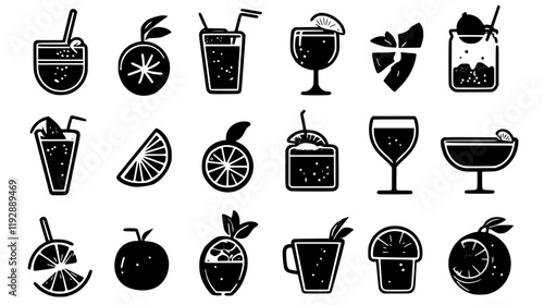 Collection of Rum punch continuous icon pattern, Rum punch vectorized artwork
