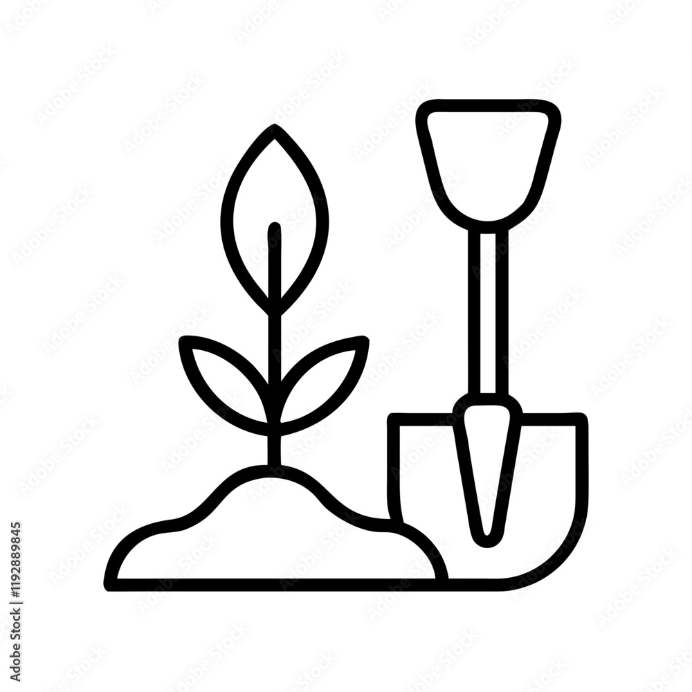 planting spade icon, planting spade line art - simple line art of planting spade, perfect for planting spade logos and icons and themed design planting spade icon, planting spade line art - simple line art of planting spade, perfect for planting spade logos and icons and themed design