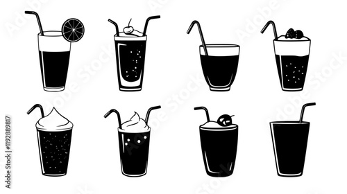 Collection of Smoothies icons, Smoothies vectorized seamless pattern