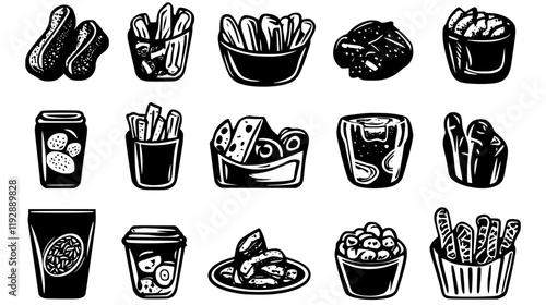 Collection of Snacks continuous icon pattern, Snacks vectorized artwork