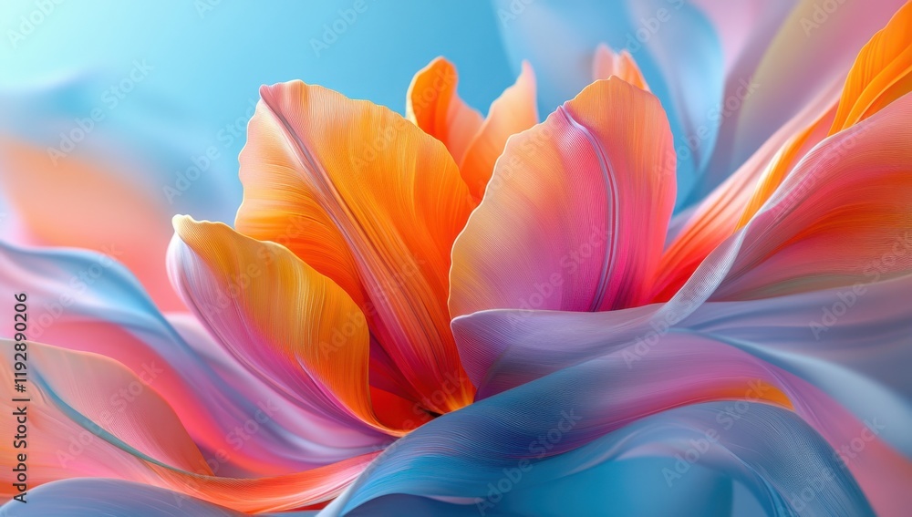 Obraz premium Vibrant Abstract Floral Composition with Soft Color Gradients in Shades of Orange, Pink, and Blue, Creating a Dreamy and Ethereal Atmosphere for Artistic and Creative Projects