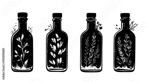 Tarragon vinegar tiled design, Tarragon vinegar repeating background illustration