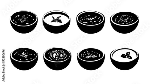 Collection of Tomato Basil Soup Shooters continuous icon pattern, Tomato Basil Soup Shooters vectorized artwork