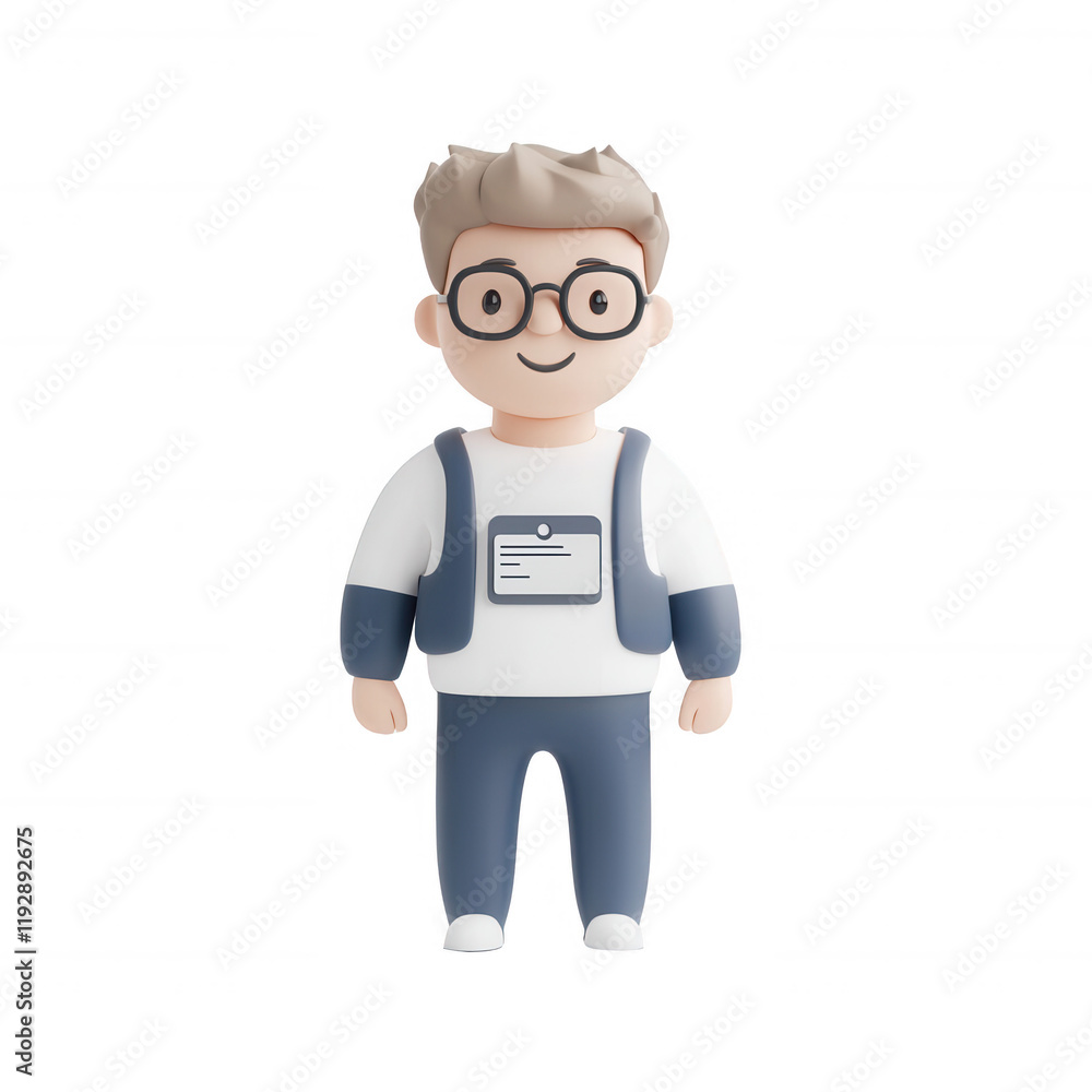A cheerful cartoon character with glasses and a name tag, perfect for business themes., isolated on a transparent background. A cheerful cartoon character with glasses and a name tag, perfect for business themes., isolated on a transparent background.
