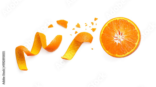 Orange juice with peeled orange isolated on a white background