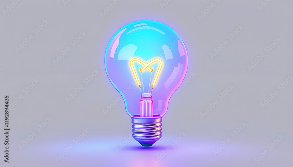 Neon Lightbulb Glowing Bright Blue Purple Background Neon Lightbulb Glowing Bright Blue Purple Background