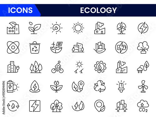 Ecology icon set. Ecofriendly icon, nature icons set. Linear ecology icons. Environmental sustainability simple symbol. Simple Set of  Line Icons.Global Warming, Forests, Organic Farming.