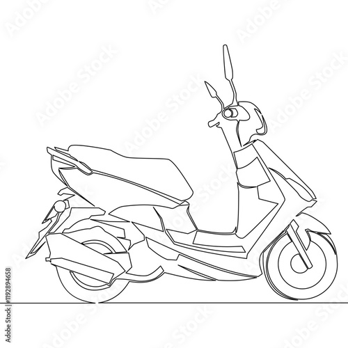 Continuous one single line drawing scooter motorcycle icon vector illustration concept