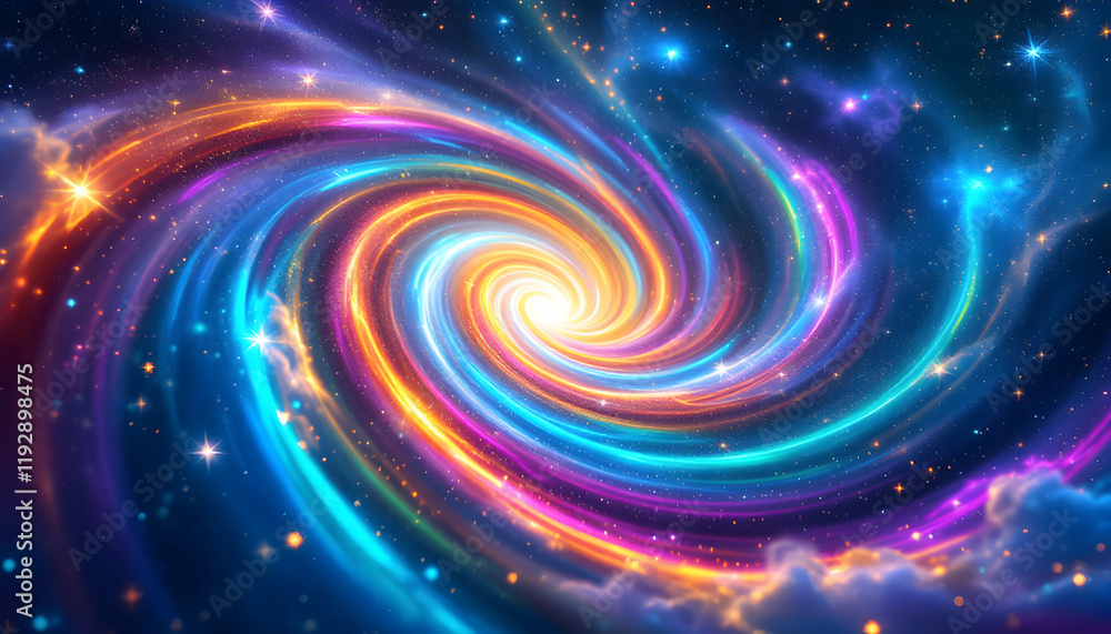 Obraz premium A Stunning Colorful Cosmic Spiral: A Fascinating Journey Through the Galactic Swirl of Light and Stars