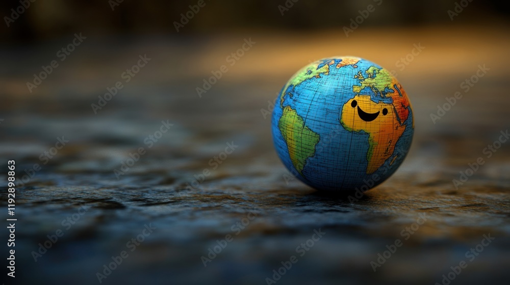 Happy smiling Earth globe on dark surface. Happy smiling Earth globe on dark surface.