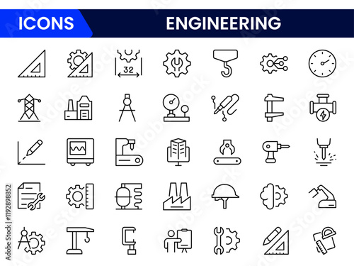 Engineering and manufacturing line icons collection. Big UI icon set in a flat design. Thin outline icons pack.