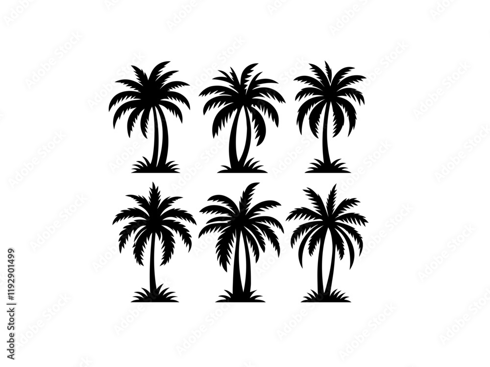 Fototapeta premium A premium vector palm tree silhouette featuring elegant, detailed designs perfect for tropical-themed projects vector black and white design logo type.