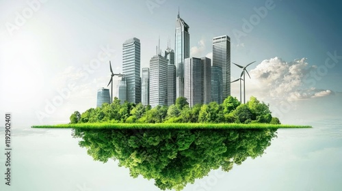 Fototapeta Naklejka Na Ścianę i Meble -  A city skyline with green energy solutions in place.