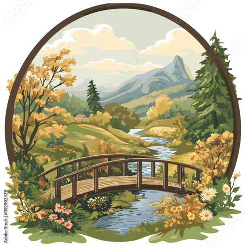 wooden bridge in the forest _ Vector eps 10 photo