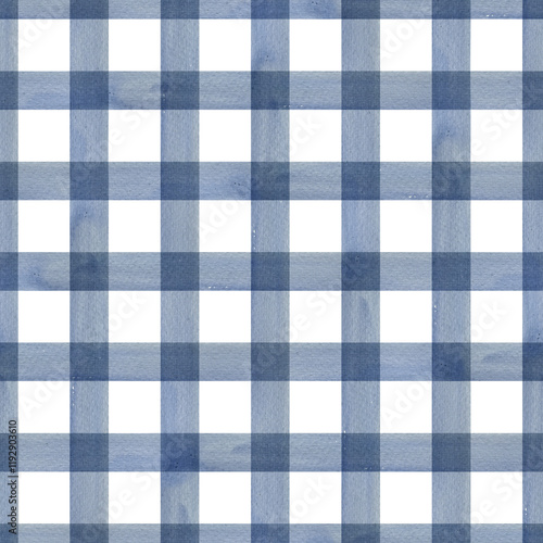 Hand painted watercolor blue indigo striped on white background. Checkered seamless pattern. For fabric, sketchbook, wallpaper, wrapping paper. bags, cards, banner.  Stripes horizontal illustration.