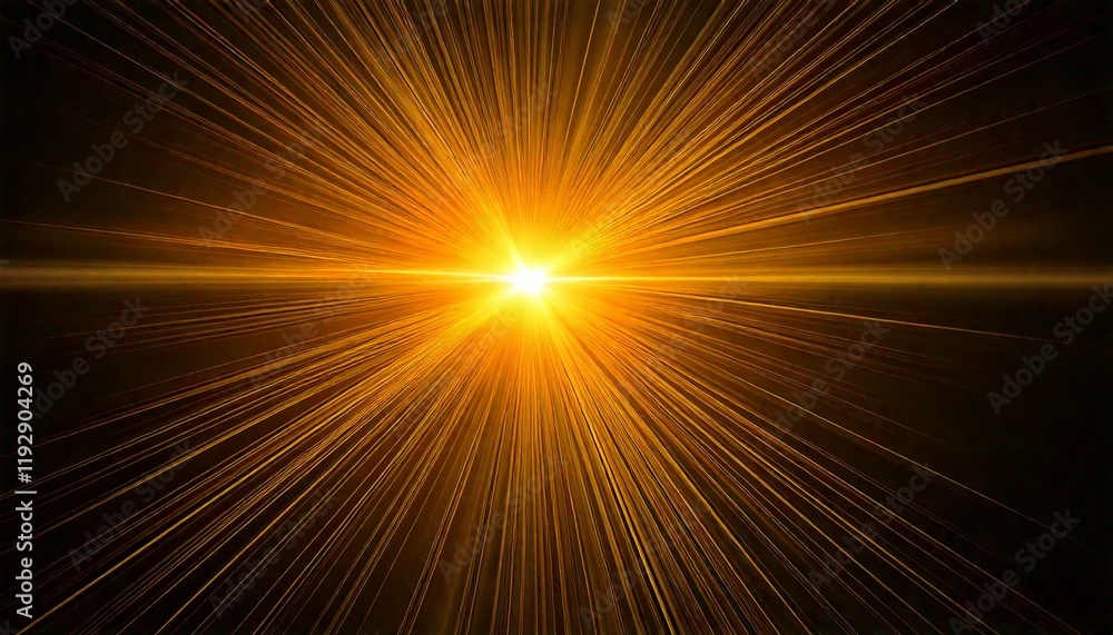 Fototapeta premium golden light star burst with golden center on black background