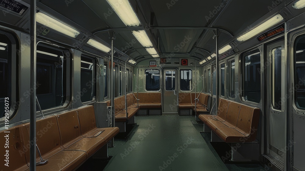 Subway car empty interior, metro cross section, 3d rendering Subway car empty interior, metro cross section, 3d rendering