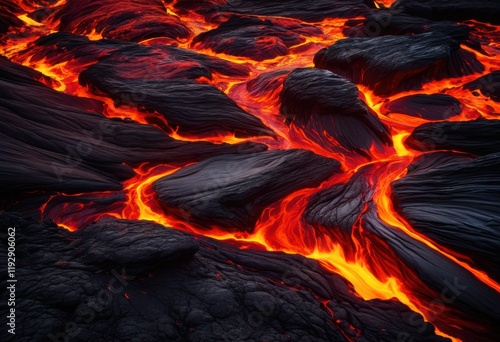 vivid dynamic lava texture displaying vibrant molten colors eye catching aesthetic, glow, bright, flow, orange, yellow, red, visual, pattern, light, fire photo