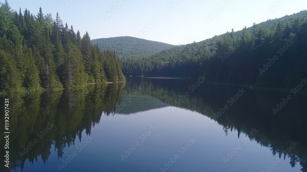 Serene Forest Lake Reflection at Dusk - A Tranquil Nature Scene Captured in Perfect Harmony Serene Forest Lake Reflection at Dusk - A Tranquil Nature Scene Captured in Perfect Harmony