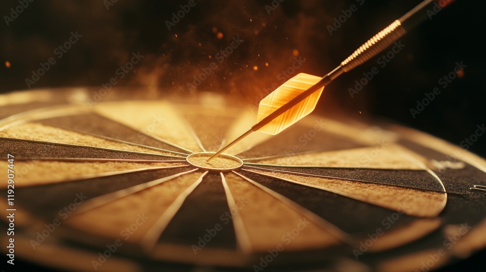 Yellow light a dartboard business target An arrow hits the bullseyes Yellow light a dartboard business target An arrow hits the bullseyes