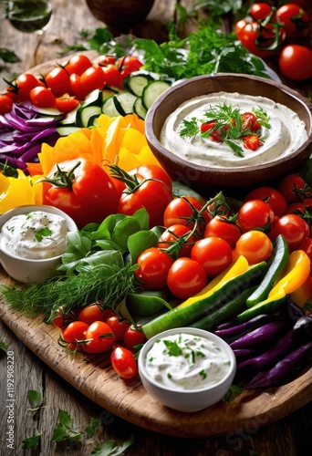 vibrant close colorful mezze platter featuring fresh bustling textures ideal culinary enthusiasts, antipasto, appetizers, arrangement, artichoke, antaa photo