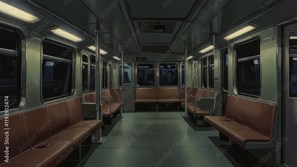 Subway car empty interior, metro cross section, 3d rendering Subway car empty interior, metro cross section, 3d rendering