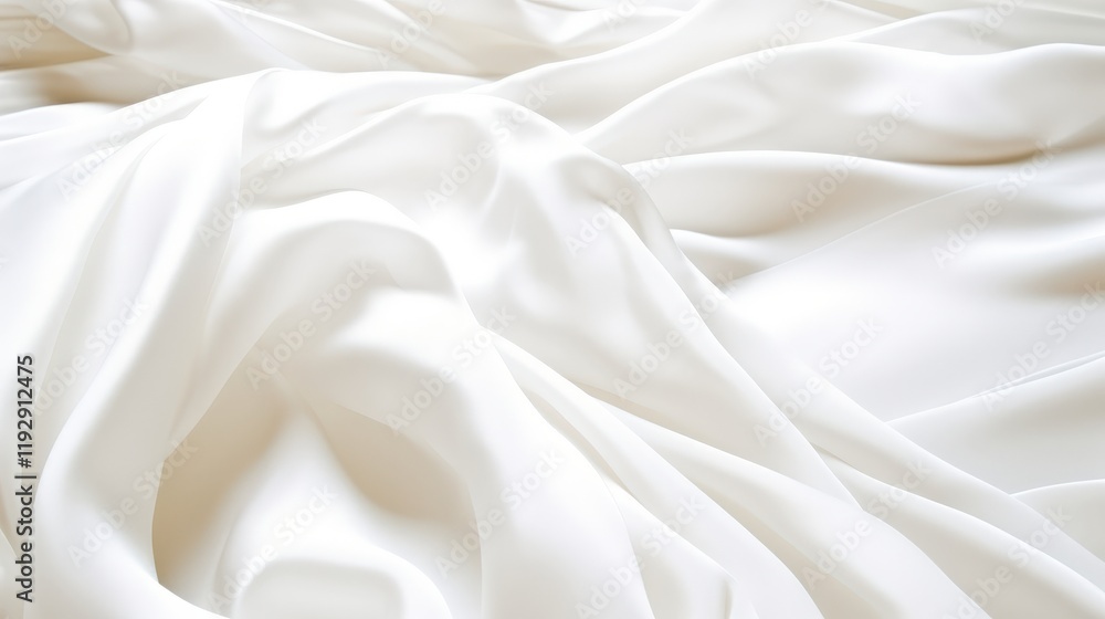 Fototapeta premium Elegant and Soft White Satin Fabric Draped Gracefully, Creating a Luxurious Texture and Flowing Appearance Ideal for Fashion or Interior Design Projects