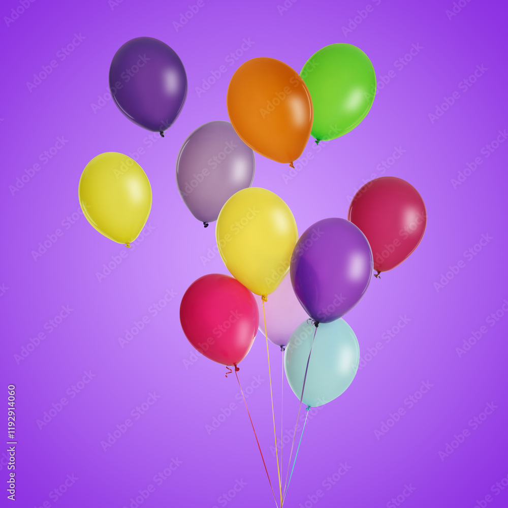 custom made wallpaper toronto digitalMany colorful balloons in air on purple background. Birthday or other party decoration